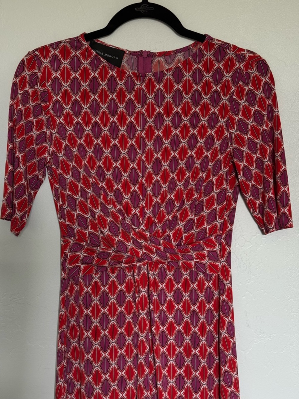 Donna Morgan Red and Purple Geometric Twist-Front Dress